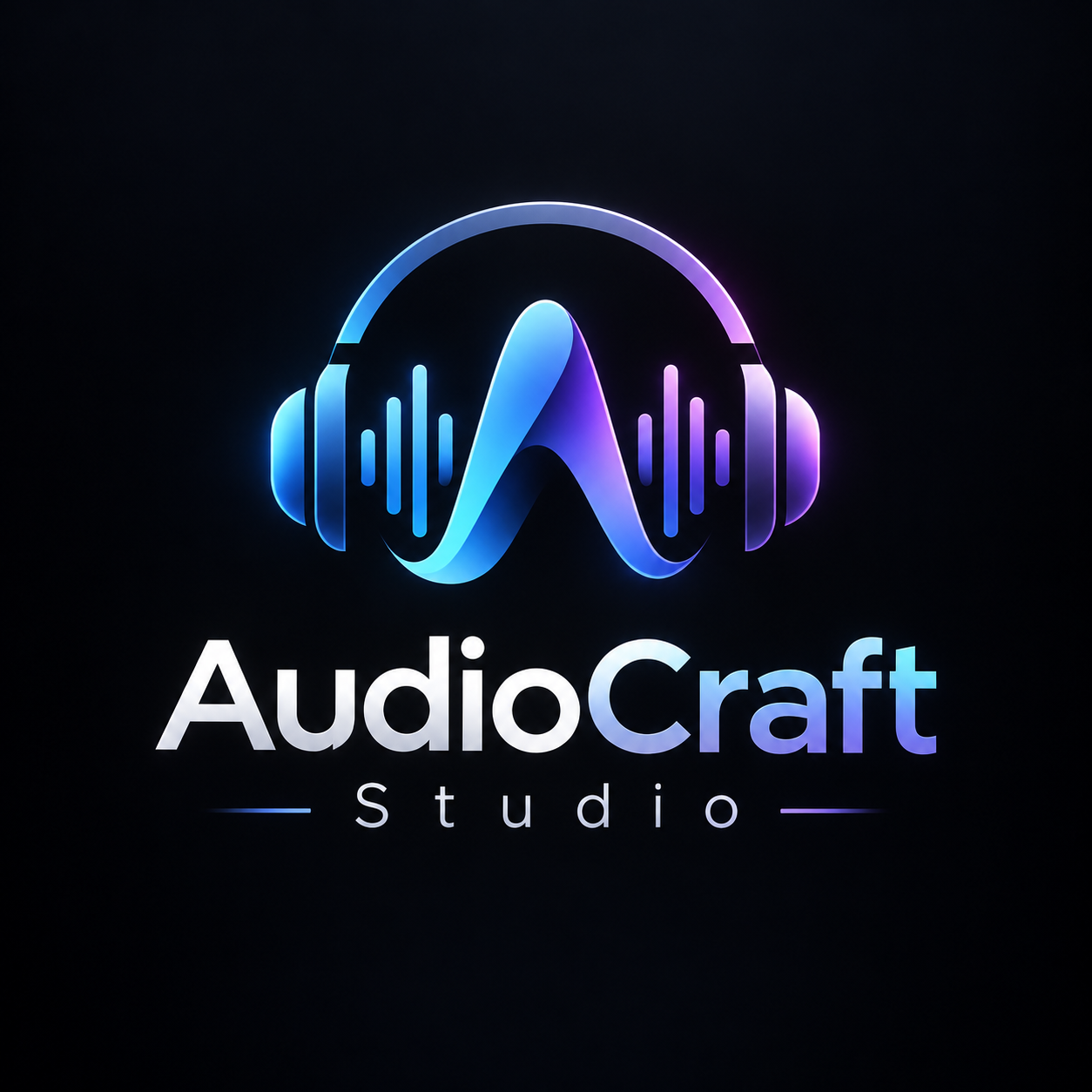 AudioCraft Studio neon headphone and waveform logo
